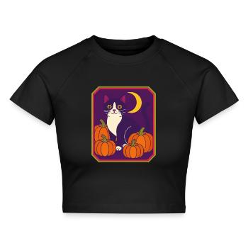 Gerahmter Smoking Katze Mond - Cropped Frauen Organic T-Shirt - Schwarz - Vorne - AI Model Female 172 light (172cm)