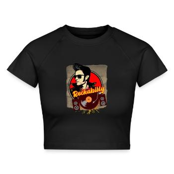 Rockabilly - Cropped Frauen Organic T-Shirt - Schwarz - Vorne - AI Model Female 172 light (172cm)