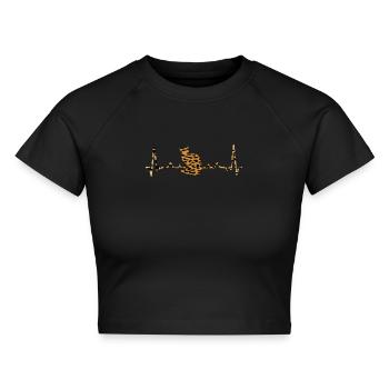 Katzen Heartbeat Leopardenmuster - Cropped Frauen Organic T-Shirt - Schwarz - Vorne - AI Model Female 172 light (172cm)