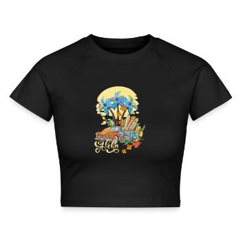 Aloha Surfen , Hawaii - Cropped Frauen Organic T-Shirt - Schwarz - Vorne - AI Model Female 172 light (172cm)
