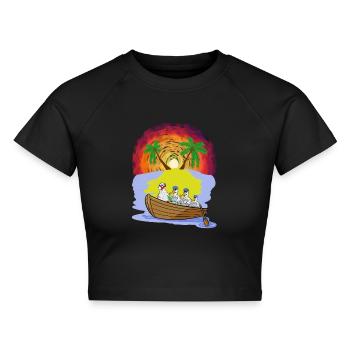 Abenteuer Freizeit Expedition Karibik Oma Huhn - Cropped Frauen Organic T-Shirt - Schwarz - Vorne - AI Model Female 172 light (172cm)