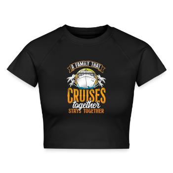 Cruise Ship Vacation Family Retro - Cropped Frauen Organic T-Shirt - Schwarz - Vorne - AI Model Female 172 light (172cm)