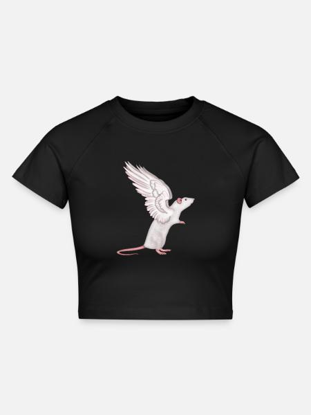 Ratte Engel - Cropped Frauen Organic T-Shirt - Schwarz