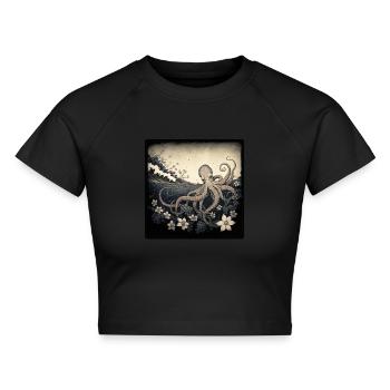 Oktopus - Cropped Frauen Organic T-Shirt - Schwarz - Vorne - AI Model Female 172 light (172cm)