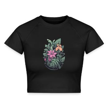 Pflanzen und Blumen für Naturfreunde und Gärtner - Cropped Frauen Organic T-Shirt - Schwarz - Vorne - AI Model Female 172 light (172cm)