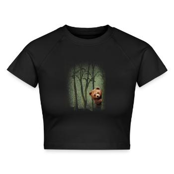 Waldtiere Bär im Wald Natur erleben Umweltschutz - Cropped Frauen Organic T-Shirt - Schwarz - Vorne - AI Model Female 172 light (172cm)