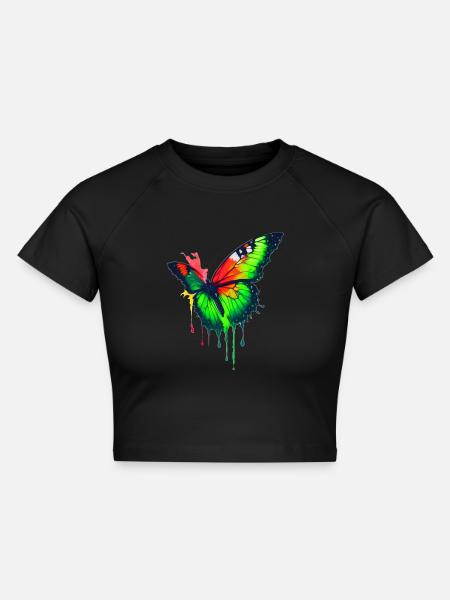 Farbenfroher Schmetterling - Cropped Frauen Organic T-Shirt - Schwarz