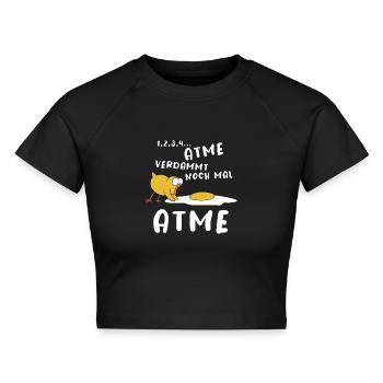 Küken, Spiegelei, Wiederbelebung - Atme! Cartoon - Cropped Frauen Organic T-Shirt - Schwarz - Vorne - AI Model Female 172 light (172cm)