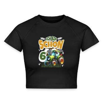 Traktor 6. Geburtstag Kindergeburtstag - Cropped Frauen Organic T-Shirt - Schwarz - Vorne - AI Model Female 172 light (172cm)