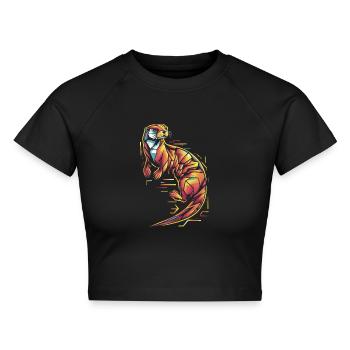 Bunte Geometrische Otter Illustration - Cropped Frauen Organic T-Shirt - Schwarz - Vorne - AI Model Female 172 light (172cm)
