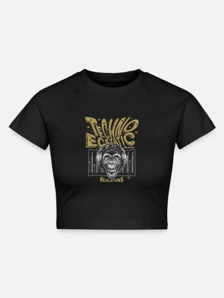 Techno-Tänzer Affen-DJ, T-Shirt - Cropped Frauen Organic T-Shirt - Schwarz
