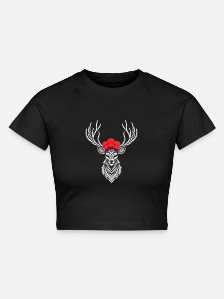 Schwarzwald Hirsch Wald-Design - Cropped Frauen Organic T-Shirt - Schwarz