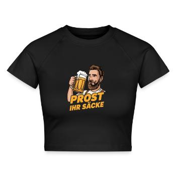 Prost ihr Säcke lustige Party Sprüche - Cropped Frauen Organic T-Shirt - Schwarz - Vorne - AI Model Female 172 light (172cm)