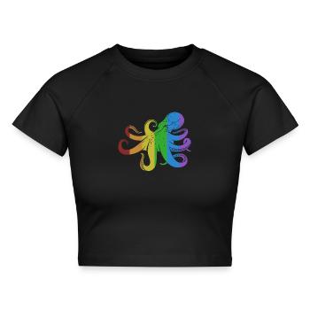 Oktopus LGBT Regenbogen Oktopoden Octopoda - Cropped Frauen Organic T-Shirt - Schwarz - Vorne - AI Model Female 172 light (172cm)
