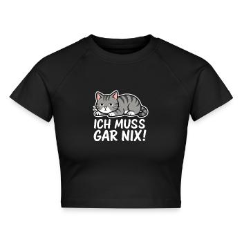 Ich muss gar nix – faule Katze - Cropped Frauen Organic T-Shirt - Schwarz - Vorne - AI Model Female 172 light (172cm)