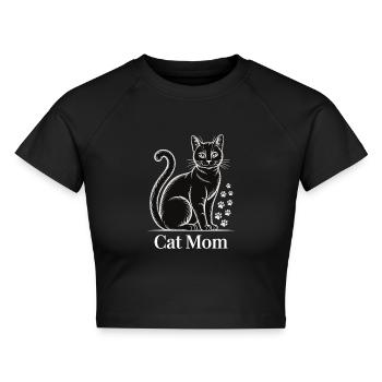 Für stolze Katzenmamas Pfotenliebe und Katzenblick - Cropped Frauen Organic T-Shirt - Schwarz - Vorne - AI Model Female 172 light (172cm)