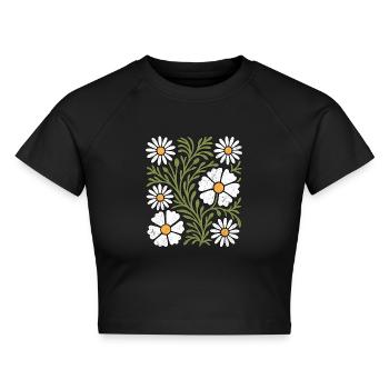 Boho Gänseblümchen - Cropped Frauen Organic T-Shirt - Schwarz - Vorne - AI Model Female 172 light (172cm)