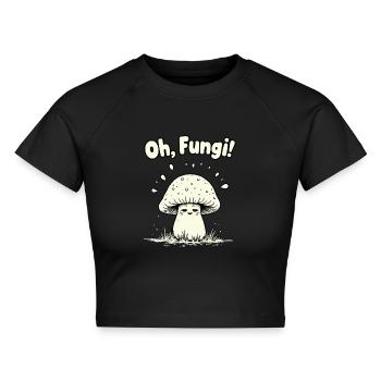 Oh, Fungi! Lustiger Pilz - Cropped Frauen Organic T-Shirt - Schwarz - Vorne - AI Model Female 172 light (172cm)