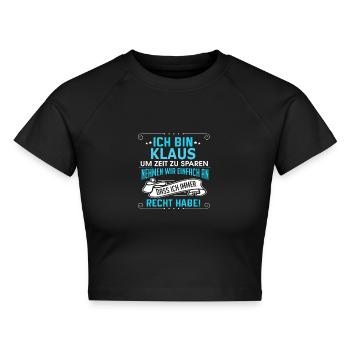 KLAUS - Cropped Frauen Organic T-Shirt - Schwarz - Vorne - AI Model Female 172 light (172cm)