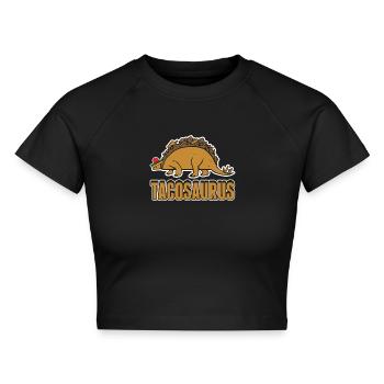 Tacosaurus lustiges Taco Stegosaurus Cinco De Mayo - Cropped Frauen Organic T-Shirt - Schwarz - Vorne - AI Model Female 172 light (172cm)