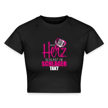 Mein Herz schlägt Schlager - Musik - Cropped Frauen Organic T-Shirt - Schwarz - Vorne - AI Model Female 172 light (172cm)