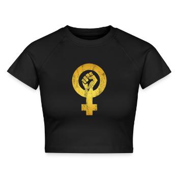 Feminismus Faust Feministin Frauen Rechte Streik - Cropped Frauen Organic T-Shirt - Schwarz - Vorne - AI Model Female 172 light (172cm)
