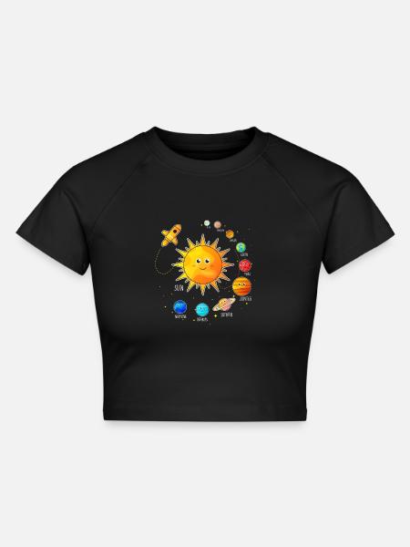 Sonnensystem Kinder Weltraum Planeten Universum - Cropped Frauen Organic T-Shirt - Schwarz