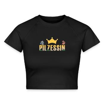 Lustige Pilzsammler Sprüche Pilze sammeln - Cropped Frauen Organic T-Shirt - Schwarz - Vorne - AI Model Female 172 light (172cm)