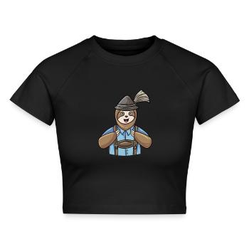 Faultier Bayerische Lederhosen - Cropped Frauen Organic T-Shirt - Schwarz - Vorne - AI Model Female 172 light (172cm)