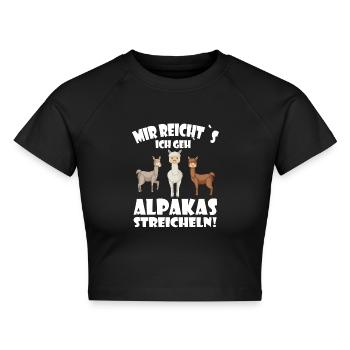 Alpaka und Lamas, Mir reichts ich geh Alpakas stre - Cropped Frauen Organic T-Shirt - Schwarz - Vorne - AI Model Female 172 light (172cm)