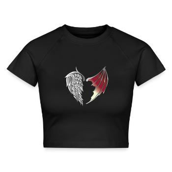 Teufel Engel Flügel Himmel und Hölle Geschenkidee - Cropped Frauen Organic T-Shirt - Schwarz - Vorne - AI Model Female 172 light (172cm)