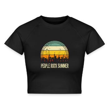 People Rock Summer Rock Kleidung Vintage trend - Cropped Frauen Organic T-Shirt - Schwarz - Vorne - AI Model Female 172 light (172cm)