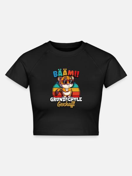 Bääm Grundschule Geschafft - Cropped Frauen Organic T-Shirt - Schwarz