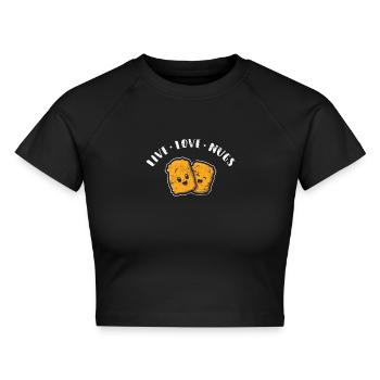 Live Love Nugs Funny Chicken Nugget Funny Nugget L - Cropped Frauen Organic T-Shirt - Schwarz - Vorne - AI Model Female 172 light (172cm)