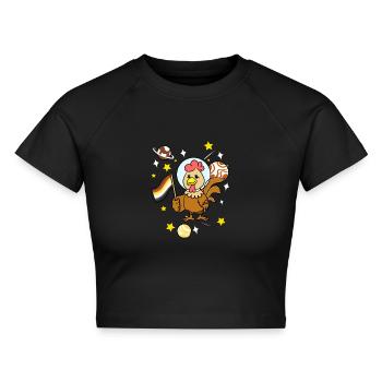 Huhn im Weltraum Gay Bear Pride - Cropped Frauen Organic T-Shirt - Schwarz - Vorne - AI Model Female 172 light (172cm)