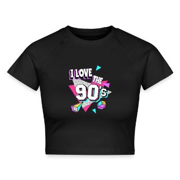 90er Jahre I Love The 90s - Cropped Frauen Organic T-Shirt - Schwarz - Vorne - AI Model Female 172 light (172cm)