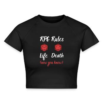 RPG-Regeln: Unterschied zwischen Leben und Tod - Cropped Frauen Organic T-Shirt - Schwarz - Vorne - AI Model Female 172 light (172cm)