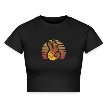 Peace Sign Türkei Hand Cool Thanksgiving Hippie - Cropped Frauen Organic T-Shirt - Schwarz - Vorne - AI Model Female 172 light (172cm)
