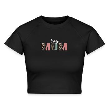 Junge Mama Leopard Print Lustiges Geschenk - Cropped Frauen Organic T-Shirt - Schwarz - Vorne - AI Model Female 172 light (172cm)