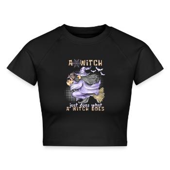 Hexe, Hexe auf Besen, Halloween, lustiger Spruch - Cropped Frauen Organic T-Shirt - Schwarz - Vorne - AI Model Female 172 light (172cm)