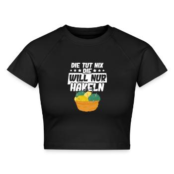 Häkeln - Cropped Frauen Organic T-Shirt - Schwarz - Vorne - AI Model Female 172 light (172cm)