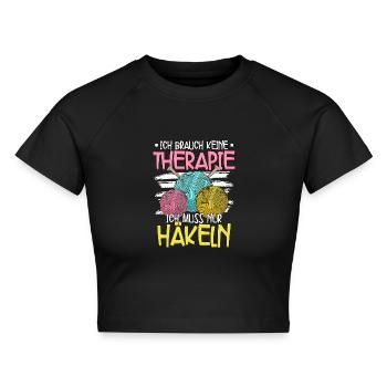 Häkeln - Cropped Frauen Organic T-Shirt - Schwarz - Vorne - AI Model Female 172 light (172cm)