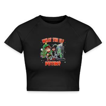 Lustige Elf Weihnachten Was der Elf - Cropped Frauen Organic T-Shirt - Schwarz - Vorne - AI Model Female 172 light (172cm)