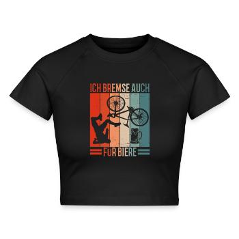 Ich Bremse Auch Für Biere Fahrrad Retro - Cropped Frauen Organic T-Shirt - Schwarz - Vorne - AI Model Female 172 light (172cm)