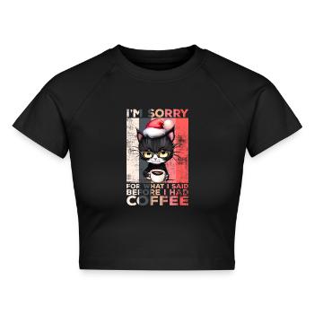 Katze Kaffeetasse Weihnachten Weihnachtsmütze - Cropped Frauen Organic T-Shirt - Schwarz - Vorne - AI Model Female 172 light (172cm)