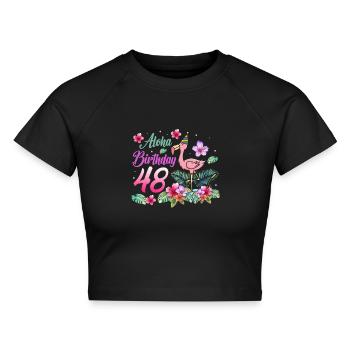 Aloha Geburtstag 48 Flamingo Vogel 48. Geburtstag - Cropped Frauen Organic T-Shirt - Schwarz - Vorne - AI Model Female 172 light (172cm)