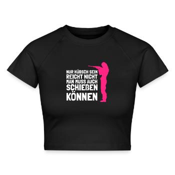 Schießen Sportschützin Schützenfest Sportschießen - Cropped Frauen Organic T-Shirt - Schwarz - Vorne - AI Model Female 172 light (172cm)