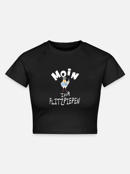 Moin ihr Flitzpiepen lustige Möwe - Cropped Frauen Organic T-Shirt - Schwarz