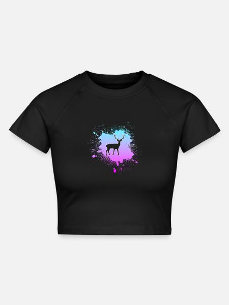 Hirsch - Cropped Frauen Organic T-Shirt - Schwarz