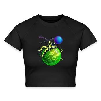Lustiger Astronaut-Kosmonaut, Planeten Weltall - Cropped Frauen Organic T-Shirt - Schwarz - Vorne - AI Model Female 172 light (172cm)